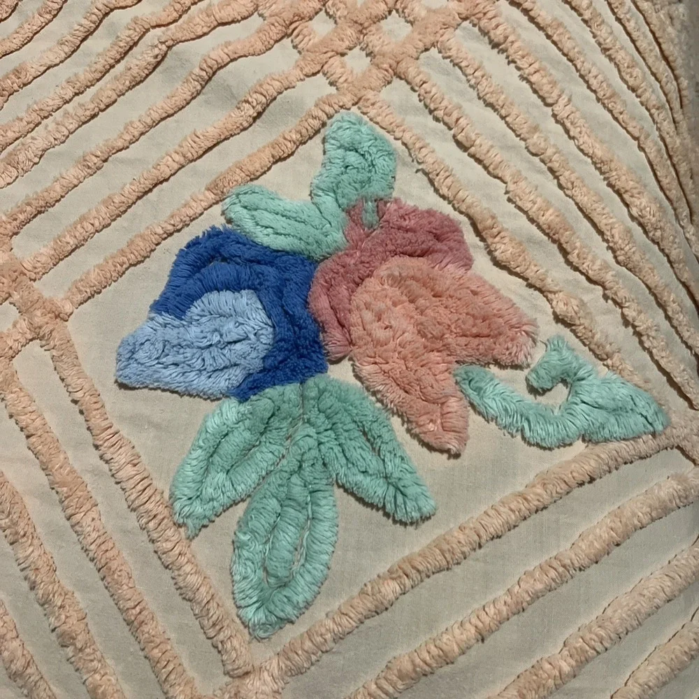VIntage Pink Floral Chenille Hand Guided Tufted Full/Queen Bedspread 104 X 93